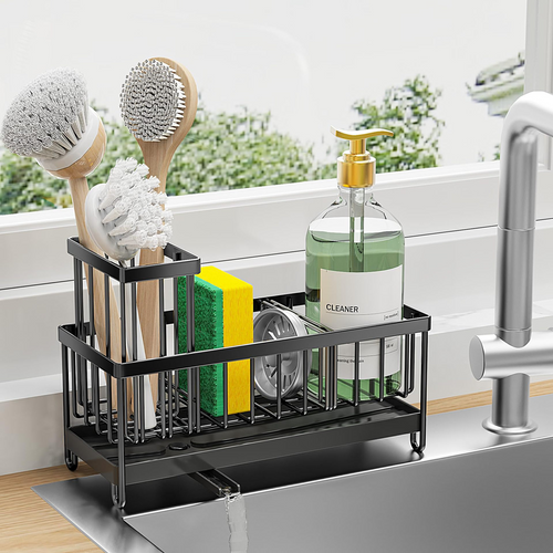 Kitchen sink caddy with brush holder